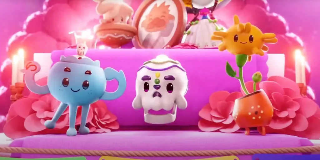 Escena colorida de personajes animados.